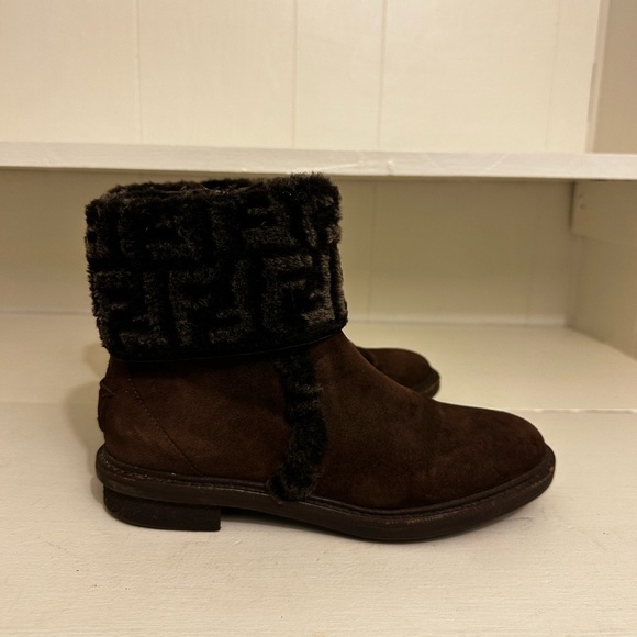 Fendi Zucca FF Logo Suede Combat Boots Size 5.5 (Euro 36.5) - Picture 1 of 12
